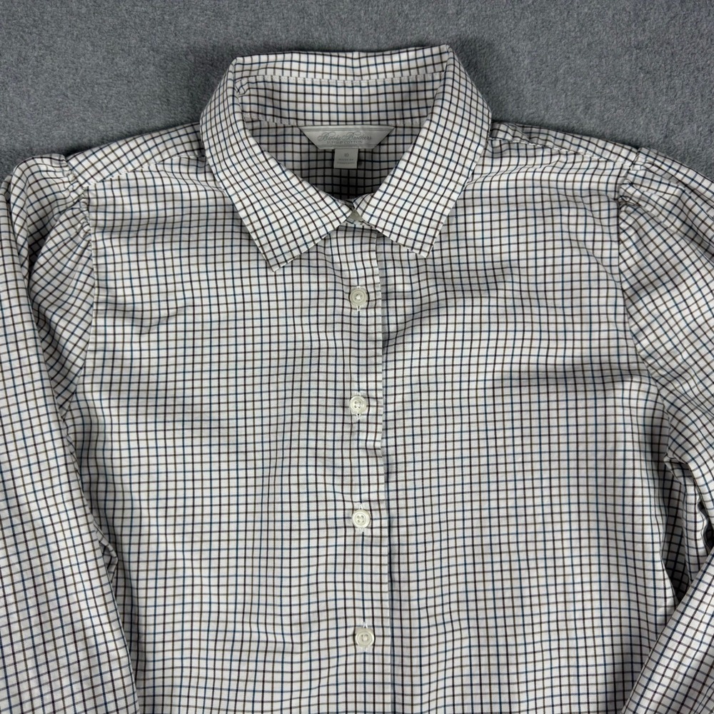 Brooks Brothers Womens 10 Supima Cotton Tattersall Check Puff Shoulder Shirt